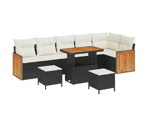 9 Daļu Dārza Dīvānu Komplekts Ar Spilveniem Melns Poli Rotangpalma Krēmkrāsas Vidaxl