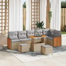 Dārza Dīvānu Komplekts Ar Spilvenu 9 Pcs Bēša Un Gaiši Pelēka Vidaxl