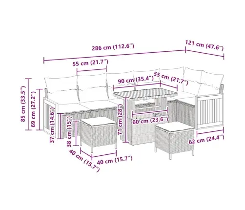 Sodo Sofų Rinkinys Su Pagalve 9 Pcs Pilka