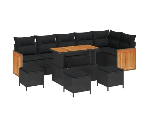 10 Gabalu Dārza Dīvānu Komplekts Ar Spilveniem Melnā Polietilēna Rotangpalmas Akācijas Vidaxl