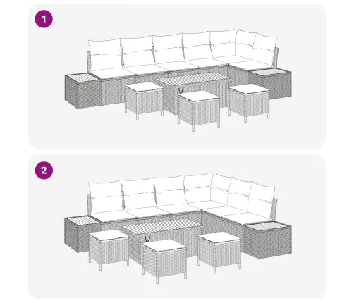 Sodo Sofų Rinkinys Su Pagalve 10 Pcs Pilka