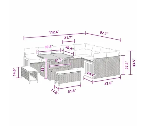 12 Daļu Dārza Dīvānu Komplekts Ar Spilveniem Melnā Poliratanā Un Akācijas Koks Vidaxl
