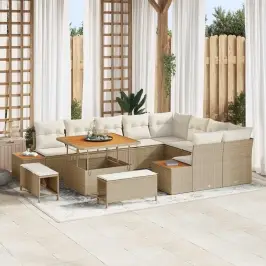 Dārza Dīvānu Komplekts Ar Spilvenu 12 Pcs Bēšs Un Krēms Vidaxl