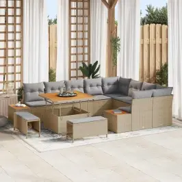 Dārza Dīvānu Komplekts Ar Spilvenu 12 Pcs Bēša Un Gaiši Pelēka Vidaxl