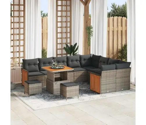 Sodo Sofų Rinkinys Su Pagalve 12 Pcs Pilka