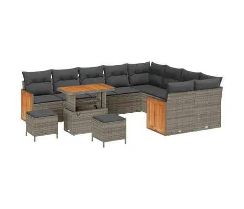 12 Gabalu Dārza Dīvāna Komplekts Ar Spilveniem Pelēkā Krāsā Poli Rotangpalma Vidaxl