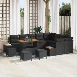 Dārza Dīvānu Komplekts Ar Spilvenu 13 Pcs Melna Vidaxl