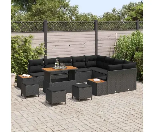 Sodo Sofų Rinkinys Su Pagalve 13 Pcs Juoda