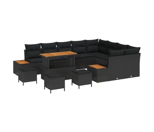 Sodo Sofų Rinkinys Su Pagalve 13 Pcs Juoda