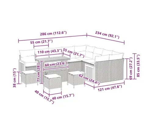 Aia Diivanikomplekt 13 Pcs Must Ja Kreemjas 110 X 55 X 71 Cm