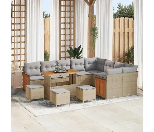 Sodo Sofų Rinkinys 13 Pcs Smėlio Ir Šviesiai Pilkos Spalvos