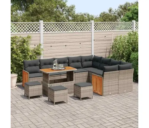 13 Gabalu Dārza Dīvānu Komplekts Ar Spilveniem Pelēkā Poli Rotangpalmā Akācija Vidaxl