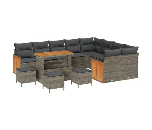 13 Gabalu Dārza Dīvānu Komplekts Ar Spilveniem Pelēkā Poli Rotangpalmā Akācija Vidaxl