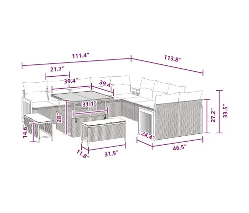 13 Gabalu Dārza Dīvānu Komplekts Ar Spilveniem Melnā Krāsā Polietilēna Rotangpalma Un Akācija Vidaxl