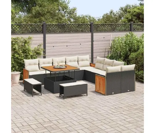 13 Daļu Dārza Dīvānu Komplekts Ar Spilveniem Melnā Poli Rotangpalmas Akācijā Vidaxl