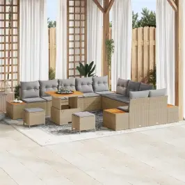 Dārza Dīvānu Komplekts Ar Spilvenu 13 Pcs Bēša Un Gaiši Pelēka Vidaxl