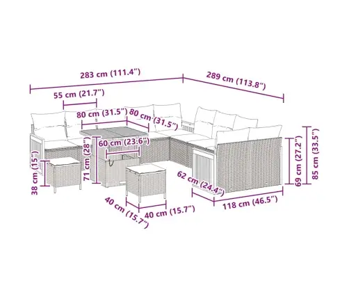 Dārza Dīvānu Komplekts Ar Spilvenu 13 Pcs Pelēka Vidaxl
