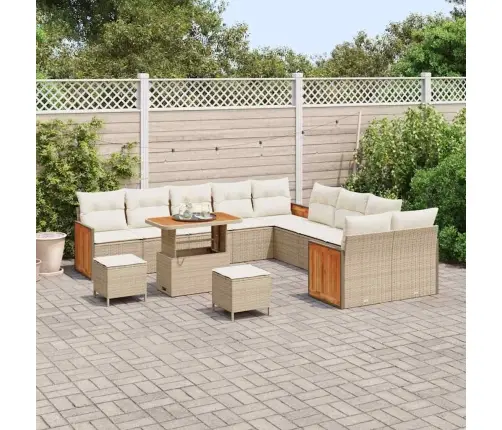 13 Gabalu Dārza Dīvānu Komplekts Ar Spilveniem Bēšā Poli Rattan Vidaxl