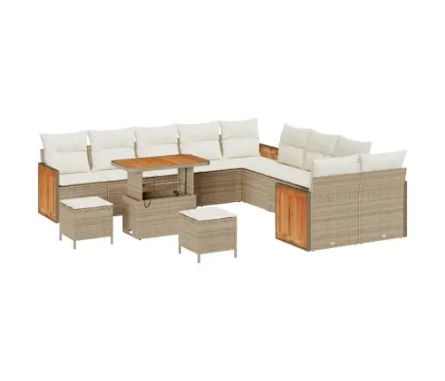 13 Gabalu Dārza Dīvānu Komplekts Ar Spilveniem Bēšā Poli Rattan Vidaxl