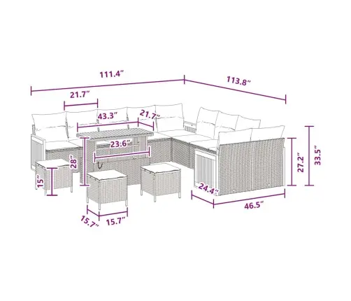 14 Gabalu Dārza Dīvānu Komplekts Ar Spilveniem Melnā Polietilēna Rotangpalmas Un Akācijas Vidaxl