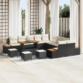 Dārza Dīvānu Komplekts Ar Spilvenu 14 Pcs Melns Un Krēmkrāsa Vidaxl Dārza Dīvānu Komplekts Ar Spilvenu 14 Pcs Melns Un Krēmkrāsa Vidaxl