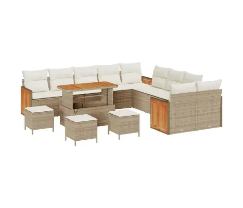 Sodo Sofų Rinkinys Su Pagalve 14 Pcs Smėlio Ir Kreminės Spalvos