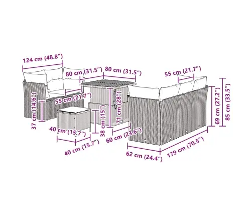 Aia Diivanikomplekt Padjaga Ladustamisega 8 Pcs Must