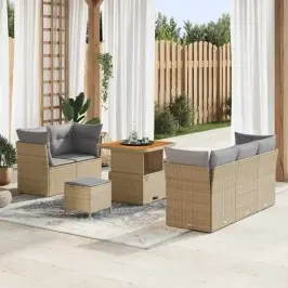 Dārza Dīvānu Komplekts Ar Spilvenu 8 Pcs Bēša Un Gaiši Pelēka Vidaxl