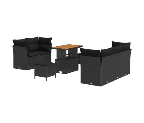 Sodo Sofų Rinkinys Su Pagalve Su Saugykla 8 Pcs Juoda