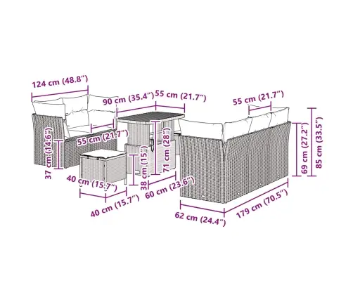 Sodo Sofų Rinkinys Su Pagalve Su Saugykla 8 Pcs Juoda
