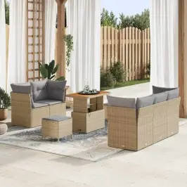 Dārza Dīvānu Komplekts Ar Spilvenu 8 Pcs Bēša Un Gaiši Pelēka Vidaxl