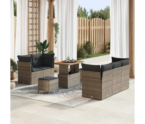 8 Gabalu Dārza Dīvānu Komplekts Ar Spilveniem Pelēkā Poli Rotangpalmas Akācijā Vidaxl