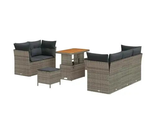 8 Gabalu Dārza Dīvānu Komplekts Ar Spilveniem Pelēkā Poli Rotangpalmas Akācijā Vidaxl