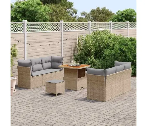 9 Daļu Dārza Dīvānu Komplekts Ar Spilveniem Bēšs Poli Rotangpalma Akācija Vidaxl