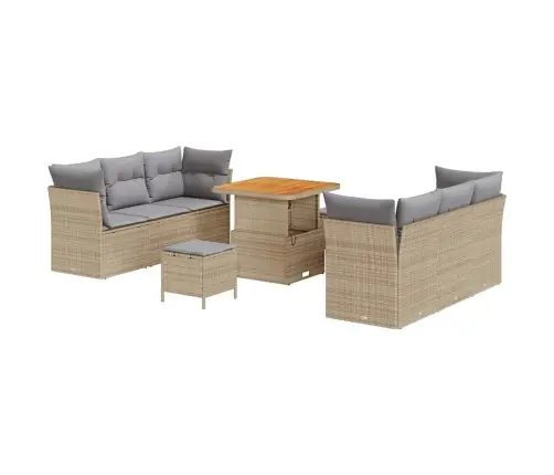 9 Daļu Dārza Dīvānu Komplekts Ar Spilveniem Bēšs Poli Rotangpalma Akācija Vidaxl