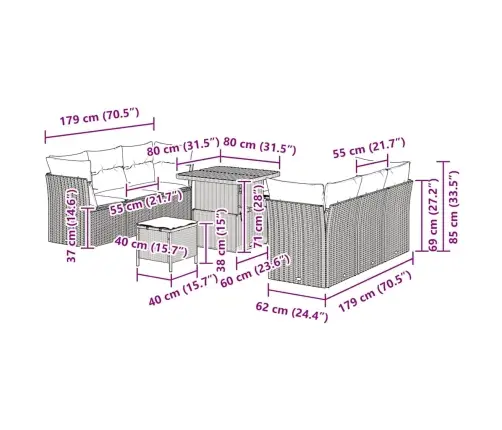 Aia Diivanikomplekt Padjaga 9 Pcs Hall Polürotang