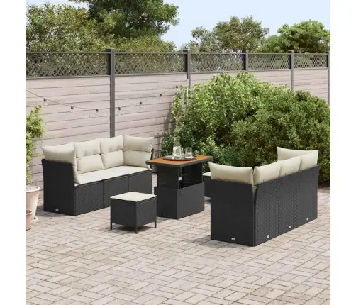 9 Daļu Dārza Dīvānu Komplekts Ar Spilveniem Melns Poli Rotangpalma Akācija Vidaxl