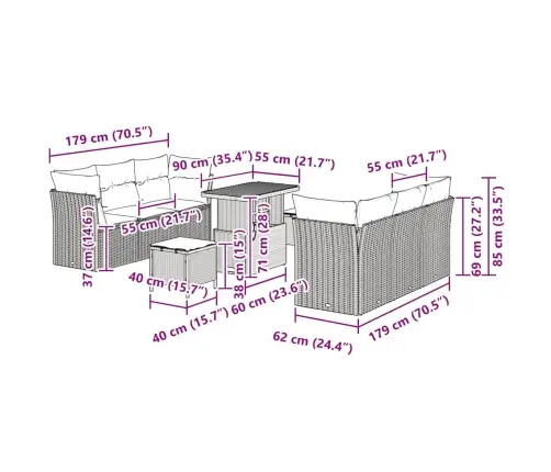 Sodo Sofų Rinkinys 9 Pcs Juoda Ir Kreminė Poliratanas