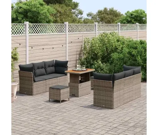 9 Gabalu Dārza Dīvānu Komplekts Ar Spilveniem Pelēkā Polietilēna Rotangpalmas Akāciju Vidaxl