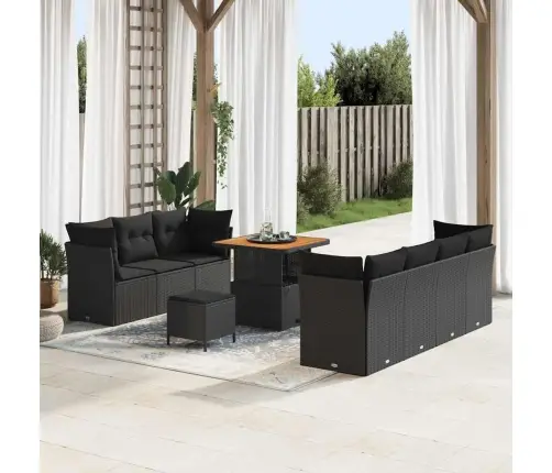 Sodo Sofų Rinkinys Su Pagalve 10 Pcs Juoda 80 X 80 X 71 Cm