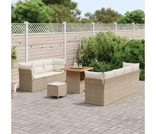 Sodo Sofų Rinkinys Su Pagalve 10 Pcs Smėlio Ir Kreminės Spalvos