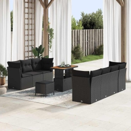 Dārza Dīvānu Komplekts Ar Spilvenu 10 Pcs Melna 90 X 55 X 71 Cm Vidaxl