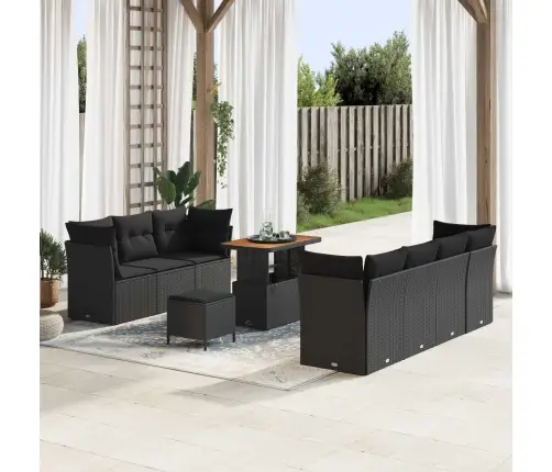 10 Gabalu Dārza Dīvānu Komplekts Ar Spilveniem Melnā Poli Rotangpalma Akācija Vidaxl