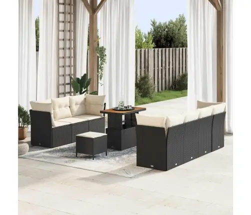 10 Gabalu Dārza Dīvāns Ar Spilveniem Melnā Poli Ratana Vidaxl