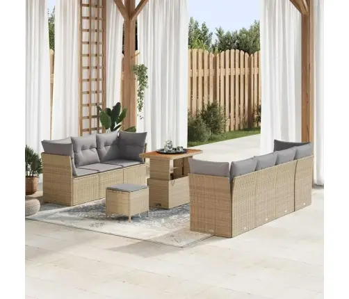 10 Daļu Dārza Dīvānu Komplekts Ar Spilveniem Bēša Polietilēna Rotangpalma Akācija Vidaxl