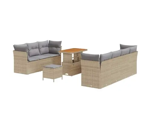 10 Daļu Dārza Dīvānu Komplekts Ar Spilveniem Bēša Polietilēna Rotangpalma Akācija Vidaxl