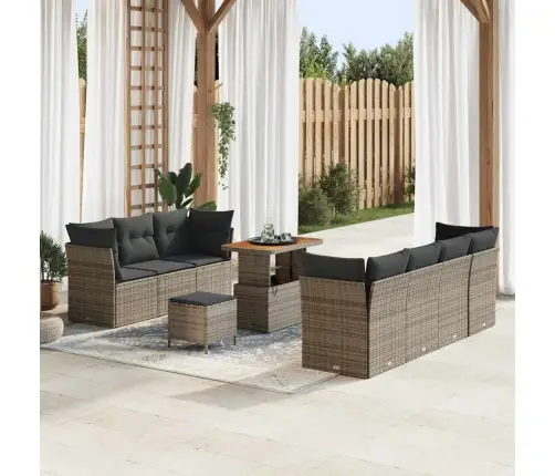 Sodo Sofų Rinkinys Su Pagalve 10 Pcs Pilka 90 X 55 X 71 Cm