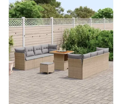 11 Daļu Dārza Dīvānu Komplekts Ar Spilveniem Bēšs Poli Rotangpalma Akācija Vidaxl