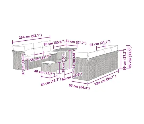 11 Gab. Dārza Dīvānu Komplekts Ar Spilveniem, Melna Poli Rotangpalma Akācija Vidaxl