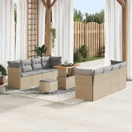 Dārza Dīvānu Komplekts Ar Spilvenu 11 Pcs Bēša Un Gaiši Pelēka Vidaxl